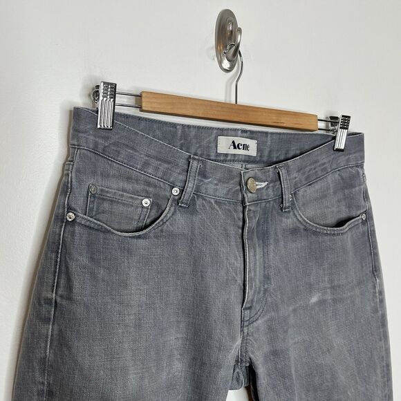 Acne Mic D Jeans Gray Mens 31x27 Hemmed Rigid Distressed Straight Leg - Picture 2 of 10